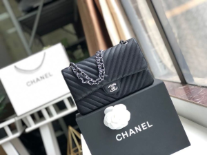chanel chevron classic handbag silver hardware black for women womens bags shoulder and crossbody bags 102in26cm 2799 981
