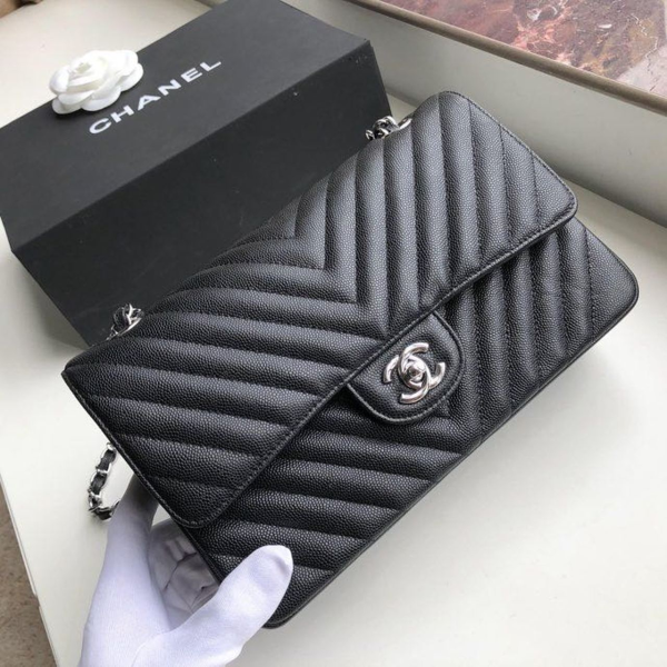 3 chanel chevron classic handbag silver hardware black for women womens bags shoulder and crossbody bags 102in26cm 2799 981