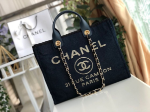 chanel deauville tote canvas bag dark blue for women 149in38cm 2799 993