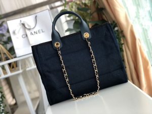 2-Chanel Deauville Tote Canvas Bag Dark Blue For Women 14.9in/38cm  - 2799-993