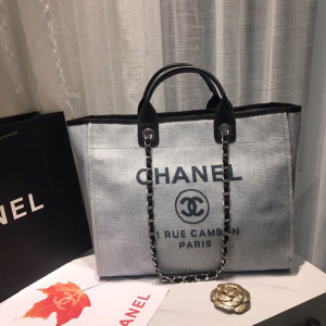 Chanel pochette Deauville Tote Canvas Bag Light Grey For Women, Women’s Handbags, Shoulder Bags 15in/38cm A66941  - 2799-994