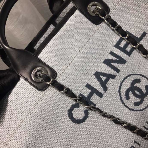 1-Chanel pochette Deauville Tote Canvas Bag Light Grey For Women, Women’s Handbags, Shoulder Bags 15in/38cm A66941  - 2799-994