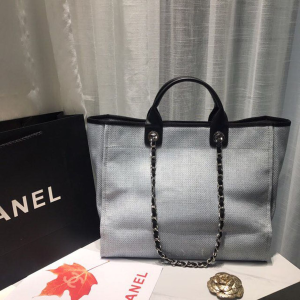 3-Chanel pochette Deauville Tote Canvas Bag Light Grey For Women, Women’s Handbags, Shoulder Bags 15in/38cm A66941  - 2799-994