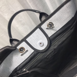 4-Chanel pochette Deauville Tote Canvas Bag Light Grey For Women, Women’s Handbags, Shoulder Bags 15in/38cm A66941  - 2799-994