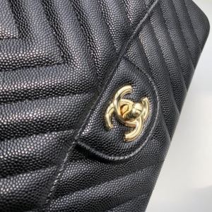 1-Chanel Chevron Classic Handbag Gold Toned Hardware Black For Women, Women’s Bags, Shoulder And Crossbody Bags 10.2in/26cm  - 2799-995
