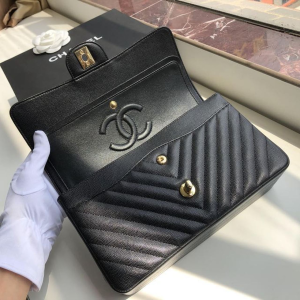 2-Chanel Chevron Classic Handbag Gold Toned Hardware Black For Women, Women’s Bags, Shoulder And Crossbody Bags 10.2in/26cm  - 2799-995