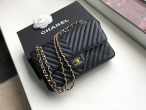 3-Chanel Chevron Classic Handbag Gold Toned Hardware Black For Women, Women’s Bags, Shoulder And Crossbody Bags 10.2in/26cm  - 2799-995