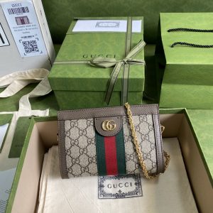 Gucci Ophidia Mini Shoulder Bag Beige/Ebony GG Supreme Canvas Green And Red Web Detail Brown For Women 7.5in/19cm GG 602676 K05NB 8745  - 2799-998