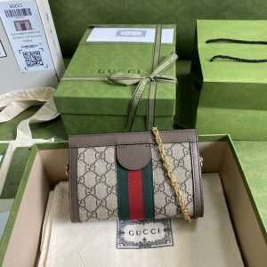 1-Gucci Ophidia Mini Shoulder Bag Beige/Ebony GG Supreme Canvas Green And Red Web Detail Brown For Women 7.5in/19cm GG 602676 K05NB 8745  - 2799-998