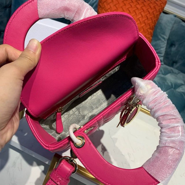 3 christian dior small lady dior bag gold toned hardware hot pink for women 8in20cm cd 2799 1011