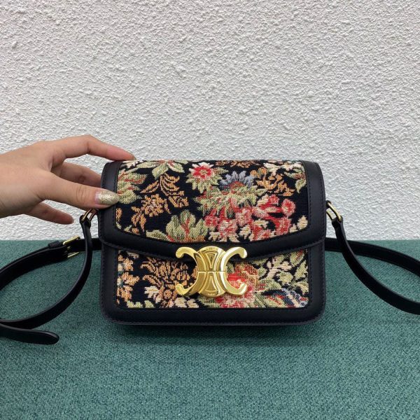 5 teen triomphe bag in floral jacquard blackbrown for women 7in185cm 2799 1198