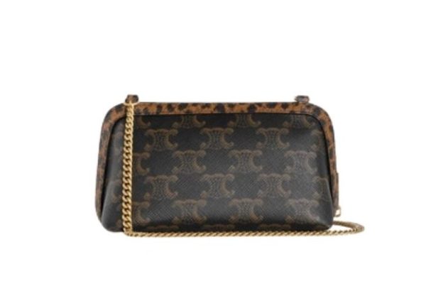 clutch on chain in triomphe canvas and grained with leopard print black for women 6in15cm 10d732ca404b 2799 1203