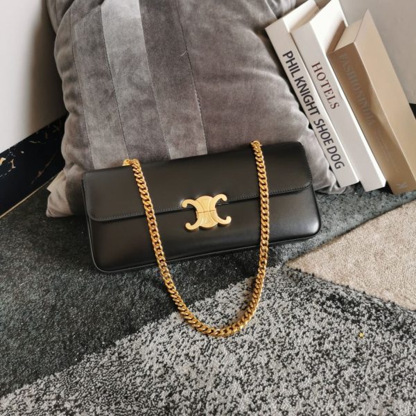 13 chain shoulder bag triomphe in shiny black gold tonebrownbalck sliver tone for women 13in33cm 2799 1222