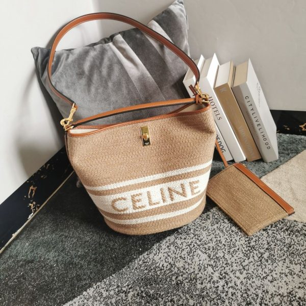 6 teen bucket 16 in striped textile with celine jacquard beige for women 7in18cm 2799 1225
