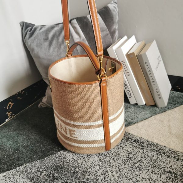 11 teen bucket 16 in striped textile with celine jacquard beige for women 7in18cm 2799 1225