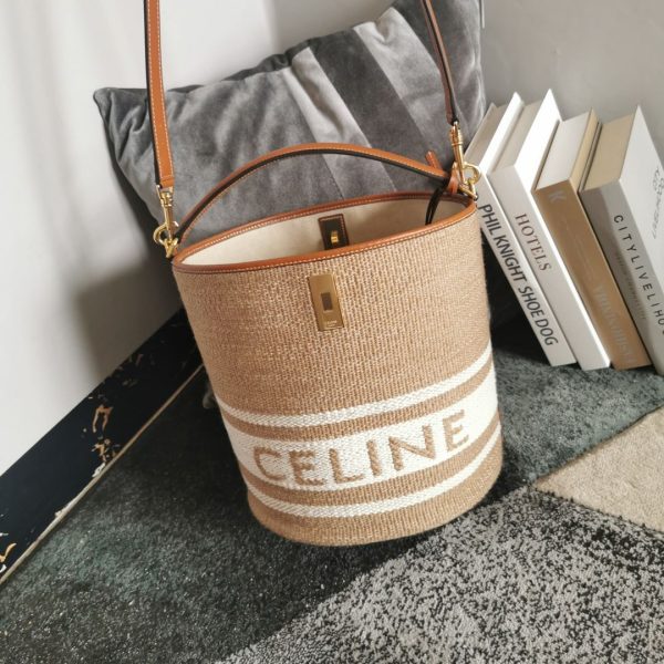 14 teen bucket 16 in striped textile with celine jacquard beige for women 7in18cm 2799 1225