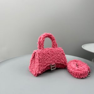 1-Furry Hourglass Small Handbag Black/Grey/Pink For Women 8.3in/21cm  - 2799-1226