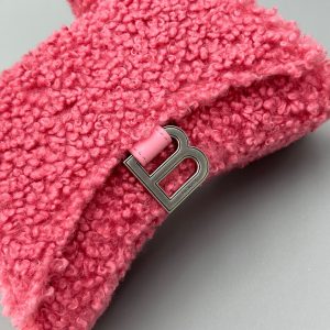 2-Furry Hourglass Small Handbag Black/Grey/Pink For Women 8.3in/21cm  - 2799-1226