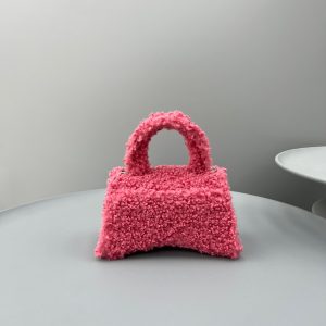 3-Furry Hourglass Small Handbag Black/Grey/Pink For Women 8.3in/21cm  - 2799-1226