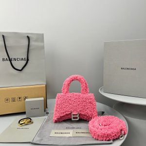 4-Furry Hourglass Small Handbag Black/Grey/Pink For Women 8.3in/21cm  - 2799-1226