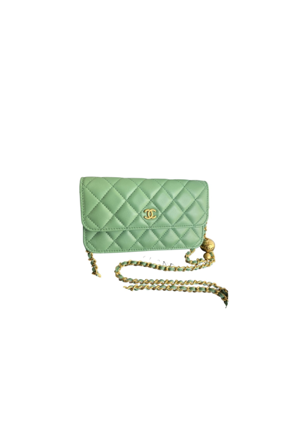 CC Wallet On Chain Bag Green/Black/White For Women 6.7 in / 17 cm