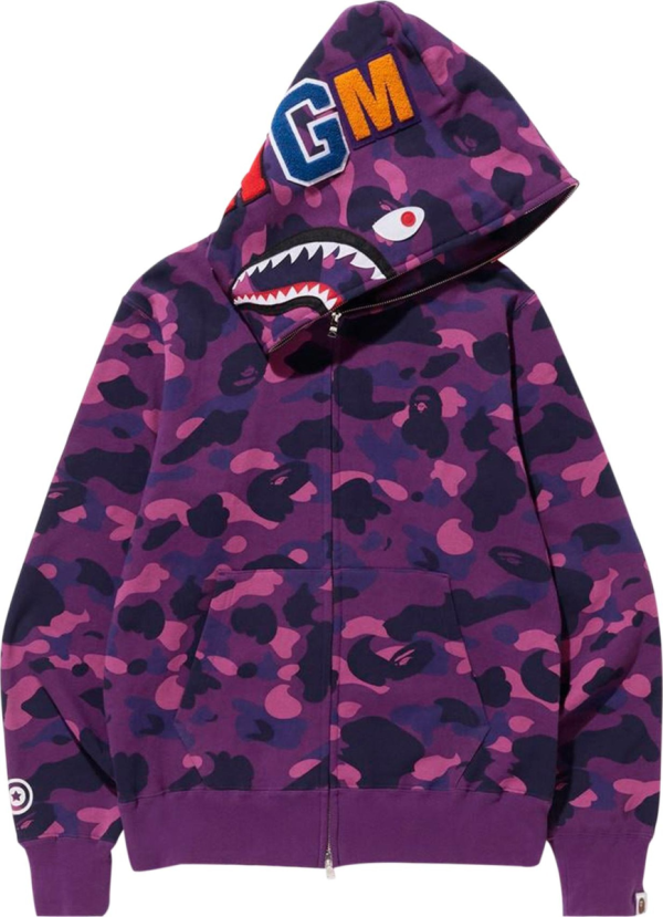 BAPE Color Camo Shark Full Zip Hoodie Purple  - 2799-518
