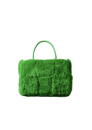 arco small trimmed intrecciato shearling sports tote green for women 17411127377168917 2799 1498