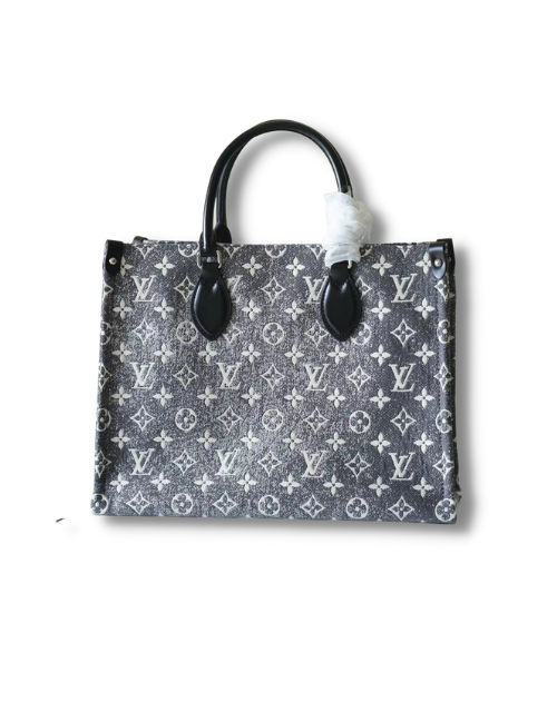 onthego mm monogram jacquard denim shouder bags gray for women 138in35cm m46448 2799 1683