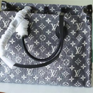 5 onthego mm monogram jacquard denim shouder bags gray for women 138in35cm m46448 2799 1683