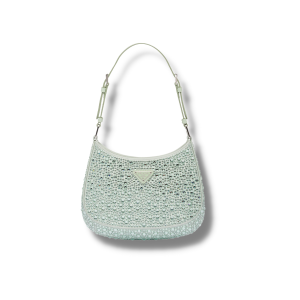 Prada Cleo Satin Bag With Crystals Aqua For Women 22cm/ 8.6 in – 1BC169_2AWL_F0934_V_HOO  - 2799-1876