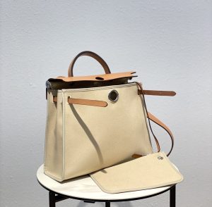 1-Hermes Herbag Zip Bag Cream, Silver Toned Hardware Bag For Women, Women’s Handbags, Shoulder Bags 12.2in/31cm  - 2799-1944