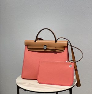 hermes herbag zip bag pink silver toned hardware bag for women womens handbags shoulder bags 122in31cm 2799 1948
