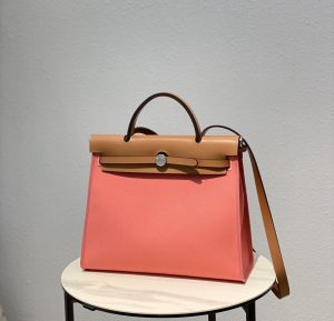 3-Hermes Herbag Zip Bag Pink, Silver Toned Hardware Bag For Women, Women’s Handbags, Shoulder Bags 12.2in/31cm  - 2799-1948