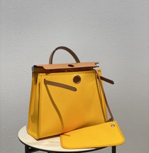 3-Hermes Herbag Zip Bag Yellow, Silver Toned Hardware Bag For Women, Women’s Handbags, Shoulder Bags 12.2in/31cm  - 2799-1949