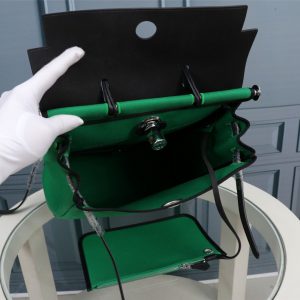 2 hermes buckle lock shape striped green silver toned hardware bag for women womens handbags shoulder bags 108in30cm 2799 1953