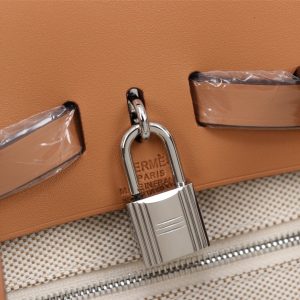 12 hermes buckle lock shape striped beige silver toned hardware bag for women womens handbags shoulder bags 108in30cm 2799 1955
