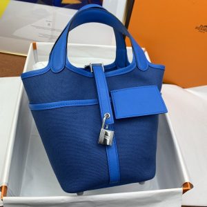 hermes cargo picotin lock 18 blue silver toned hardware bag for women womens handbags shoulder bags 71in18cm 2799 1979
