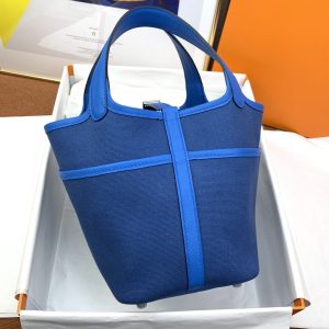 1 hermes cargo picotin lock 18 blue silver toned hardware bag for women womens handbags shoulder bags 71in18cm 2799 1979