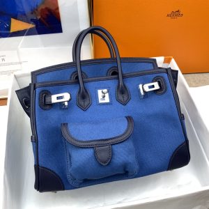 hermes birkin cargo 25 blue silver toned hardware bag for women womens handbags shoulder bags 98in25cm 2799 1980