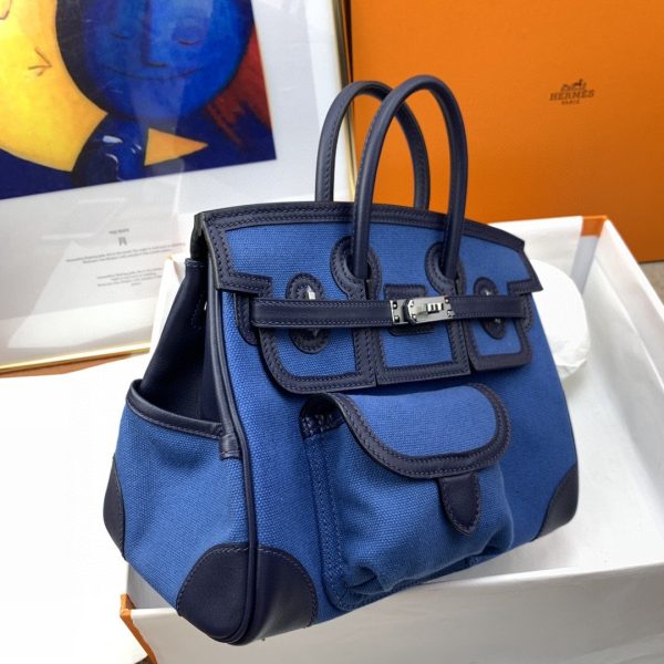 2 hermes birkin cargo 25 blue silver toned hardware bag for women womens handbags shoulder bags 98in25cm 2799 1980