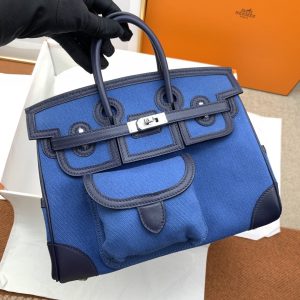 5 hermes birkin cargo 25 blue silver toned hardware bag for women womens handbags shoulder bags 98in25cm 2799 1980