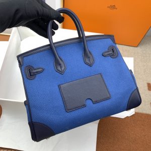 6 hermes birkin cargo 25 blue silver toned hardware bag for women womens handbags shoulder bags 98in25cm 2799 1980
