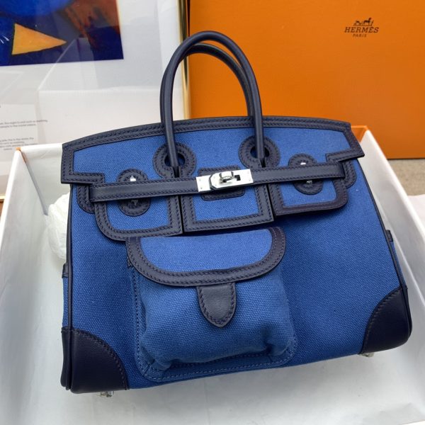 9 hermes birkin cargo 25 blue silver toned hardware bag for women womens handbags shoulder bags 98in25cm 2799 1980