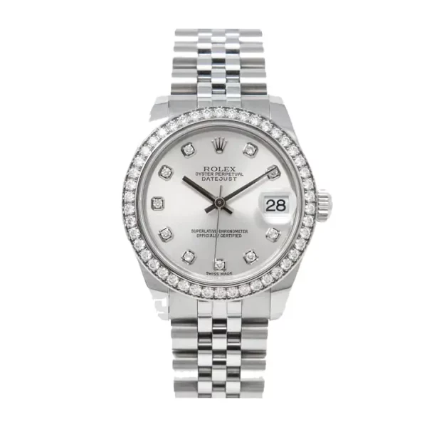 rolex lady datejust steel and white gold 31mm watch diamond bezel silver diamond dial jubilee bracele watch 1
