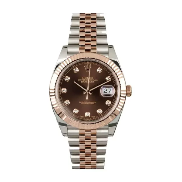 rolex datejust 41mm steel and everose gold chocolate dial diamond mens watch 126331 2