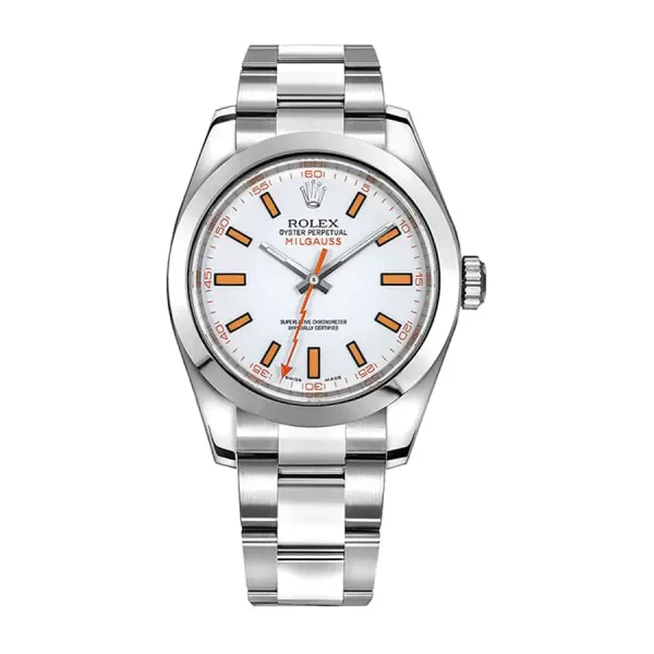 rolex 40mm milgauss mens automatic white dial watch 116400