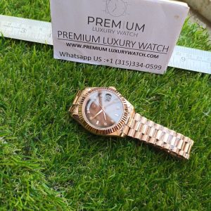 8 rolex everose gold daydate 40mm watch fluted bezel brown ombre diamond dial president bracelet mens watch