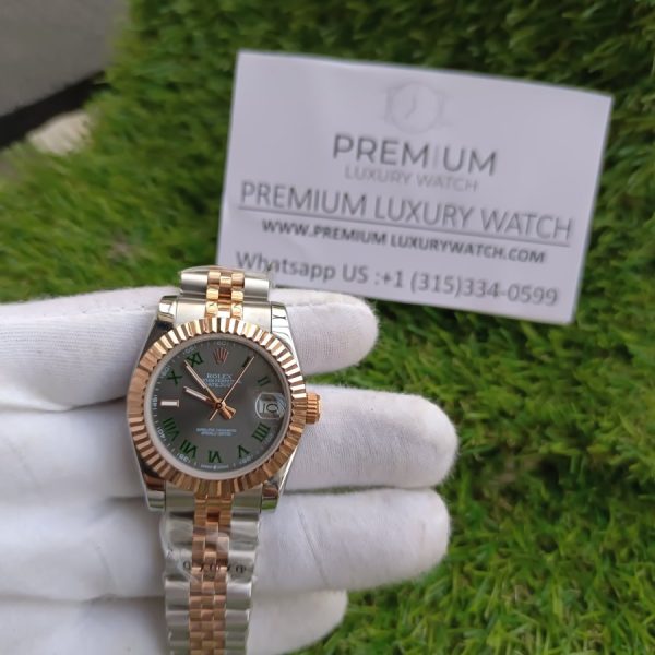 1 rolex lady datejust 31mm two tone rose gold roman dial wimbledon jubilee wrist watch