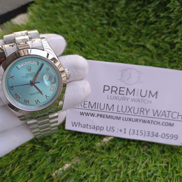 1 rolex platinum daydate 40 watch smooth bezel ice blue roman dial president bracelet