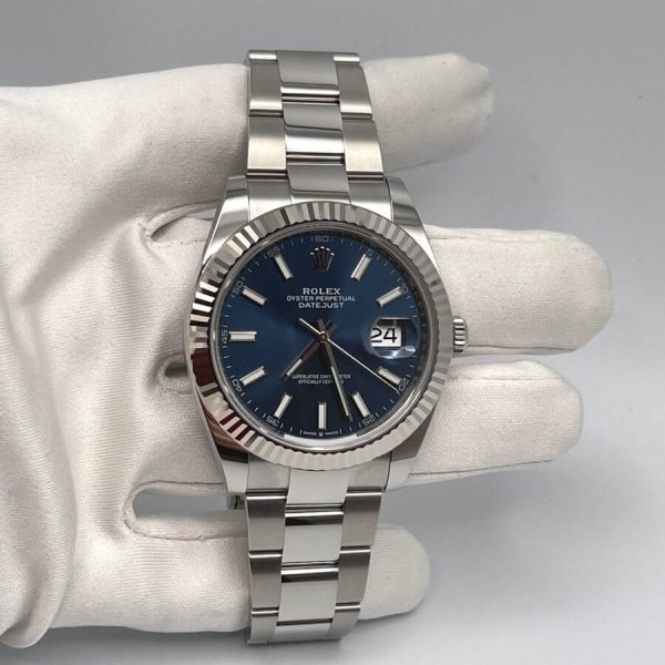 9 rolex datejust 41mm white gold stainless steel blue dial oyster bracelet wrist watch 126334